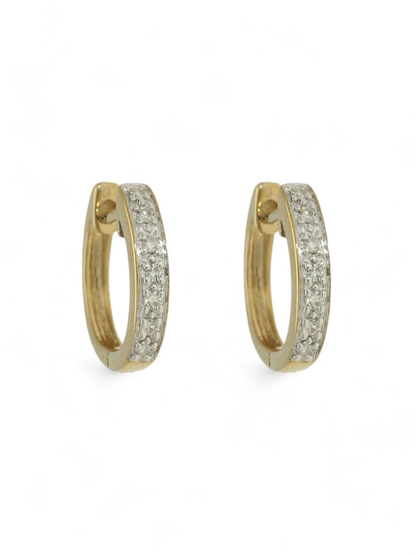 Diamond Small Huggie Hoop Earrings in 9ct Yellow Gold