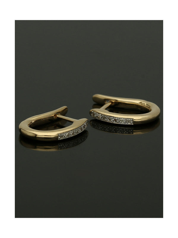 Diamond Small Oval Huggie Hoop Earrings in 9ct Yellow Gold