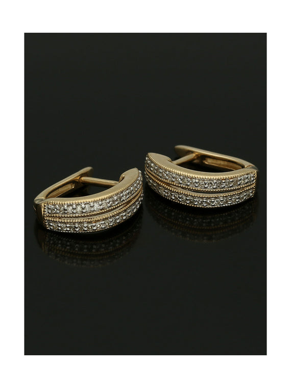 Diamond Double Row Huggie Hoop Earrings in 9ct Yellow Gold