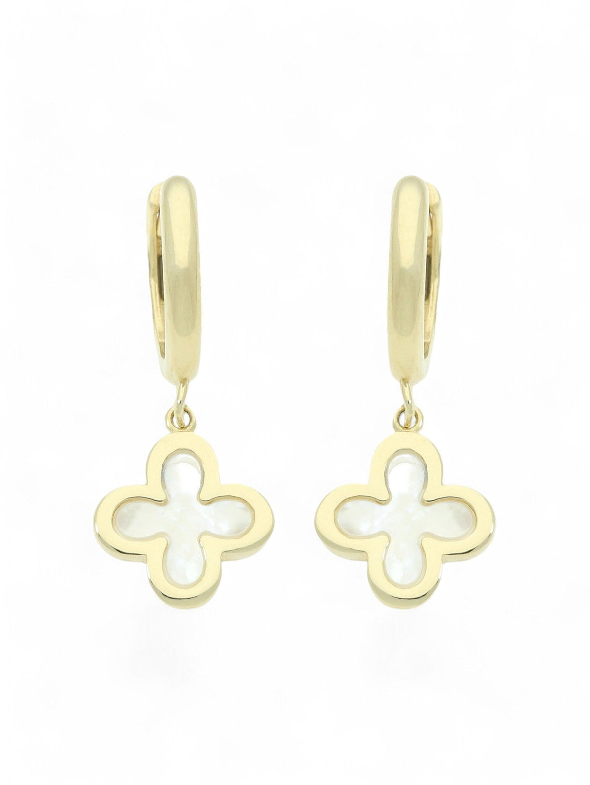 Mother of Pearl Flower Motif Drop Earrings in 9ct Yellow Gold