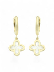 Mother of Pearl Flower Motif Drop Earrings in 9ct Yellow Gold