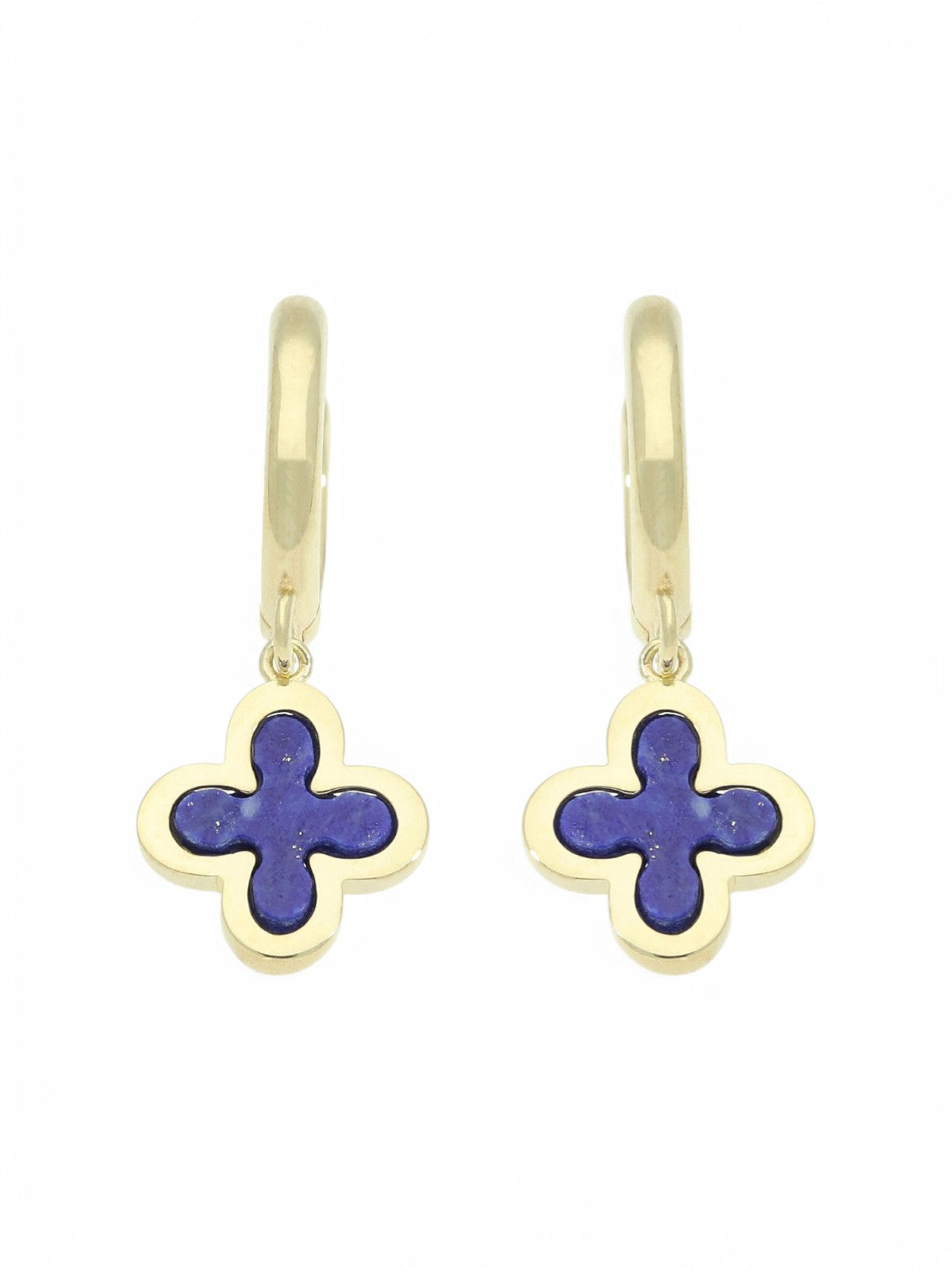 Lapis Flower Motif Drop Earrings in 9ct Yellow Gold