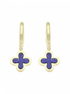 Lapis Flower Motif Drop Earrings in 9ct Yellow Gold