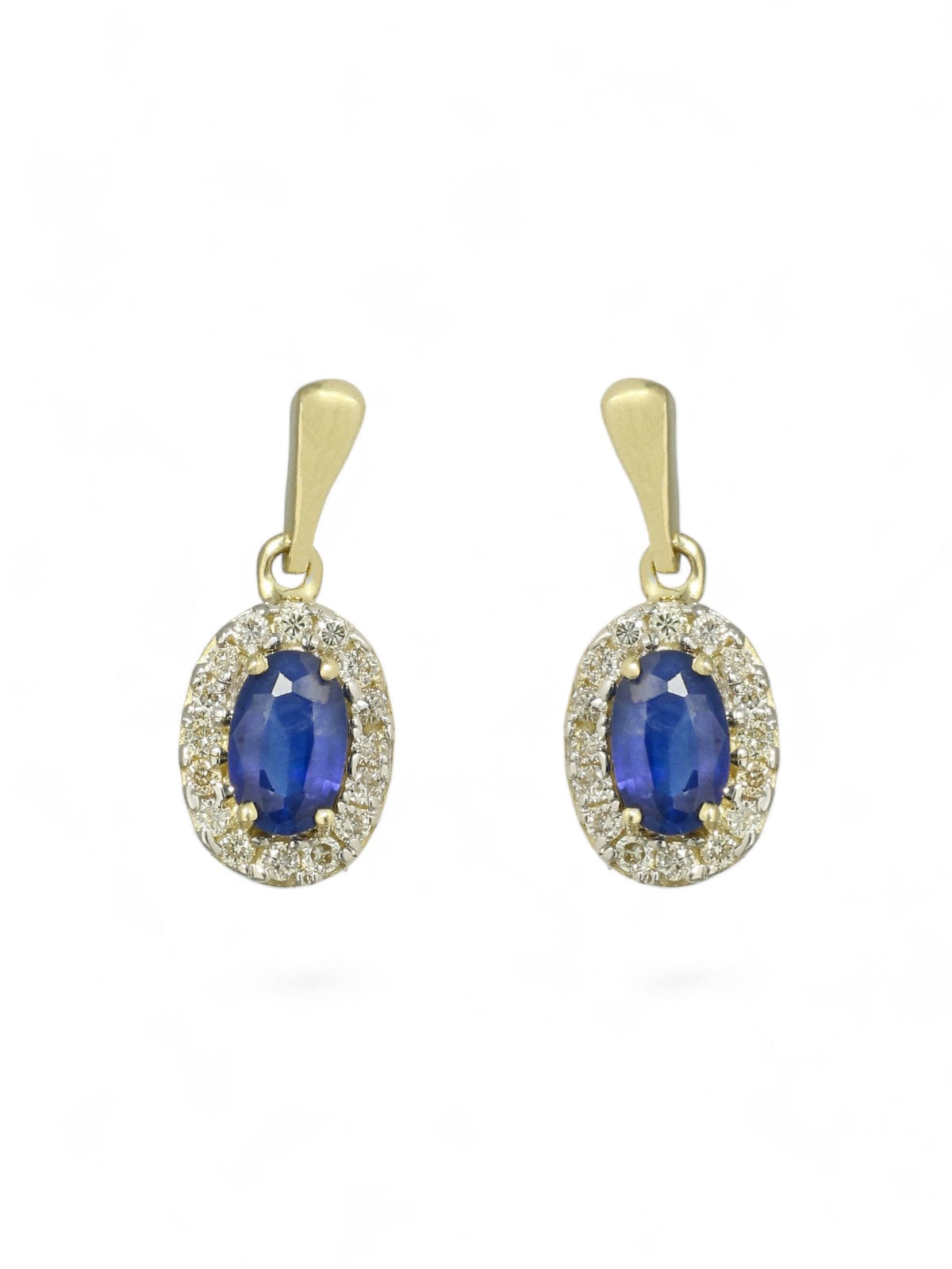 Sapphire & Diamond Oval Halo Drop Earrings in 9ct Yellow Gold