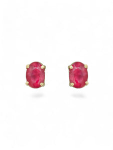 Ruby Oval Cut Single Stone Earrings in 9ct Yellow Gold