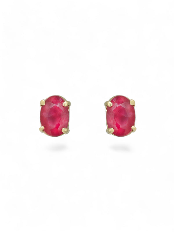 Ruby Oval Cut Single Stone Earrings in 9ct Yellow Gold