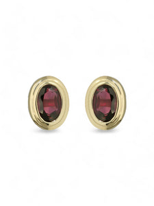 Garnet Oval Cut Single Stone Earrings in 9ct Yellow Gold