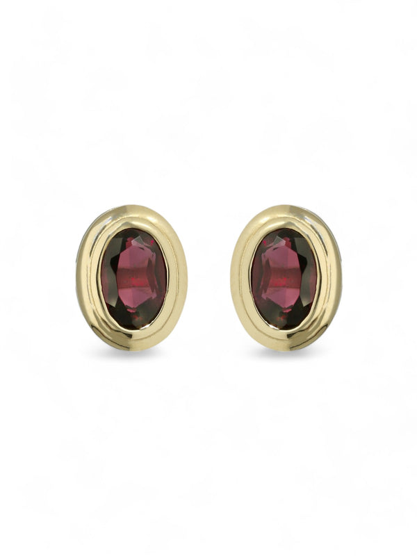 Garnet Oval Cut Single Stone Earrings in 9ct Yellow Gold