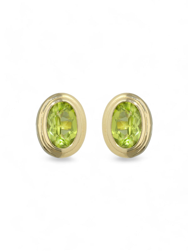 Peridot Oval Cut Single Stone Earrings in 9ct Yellow Gold
