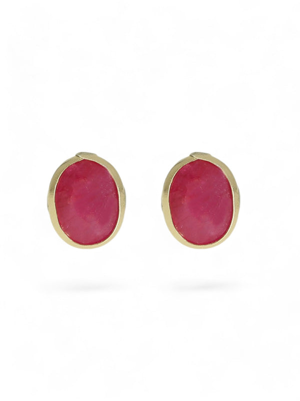 Ruby Oval Cut Single Stone Stud Earrings in 9ct Yellow Gold