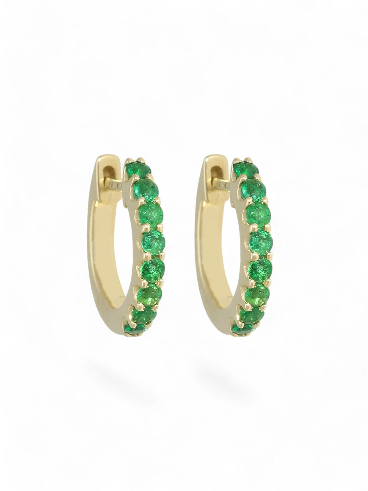 Emerald Half Set Hoop Earrings in 9ct Yellow Gold