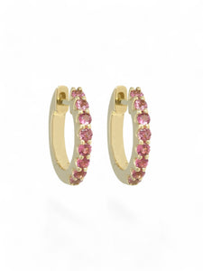 Pink Tourmaline Half Set Hoop Earrings in 9ct Yellow Gold