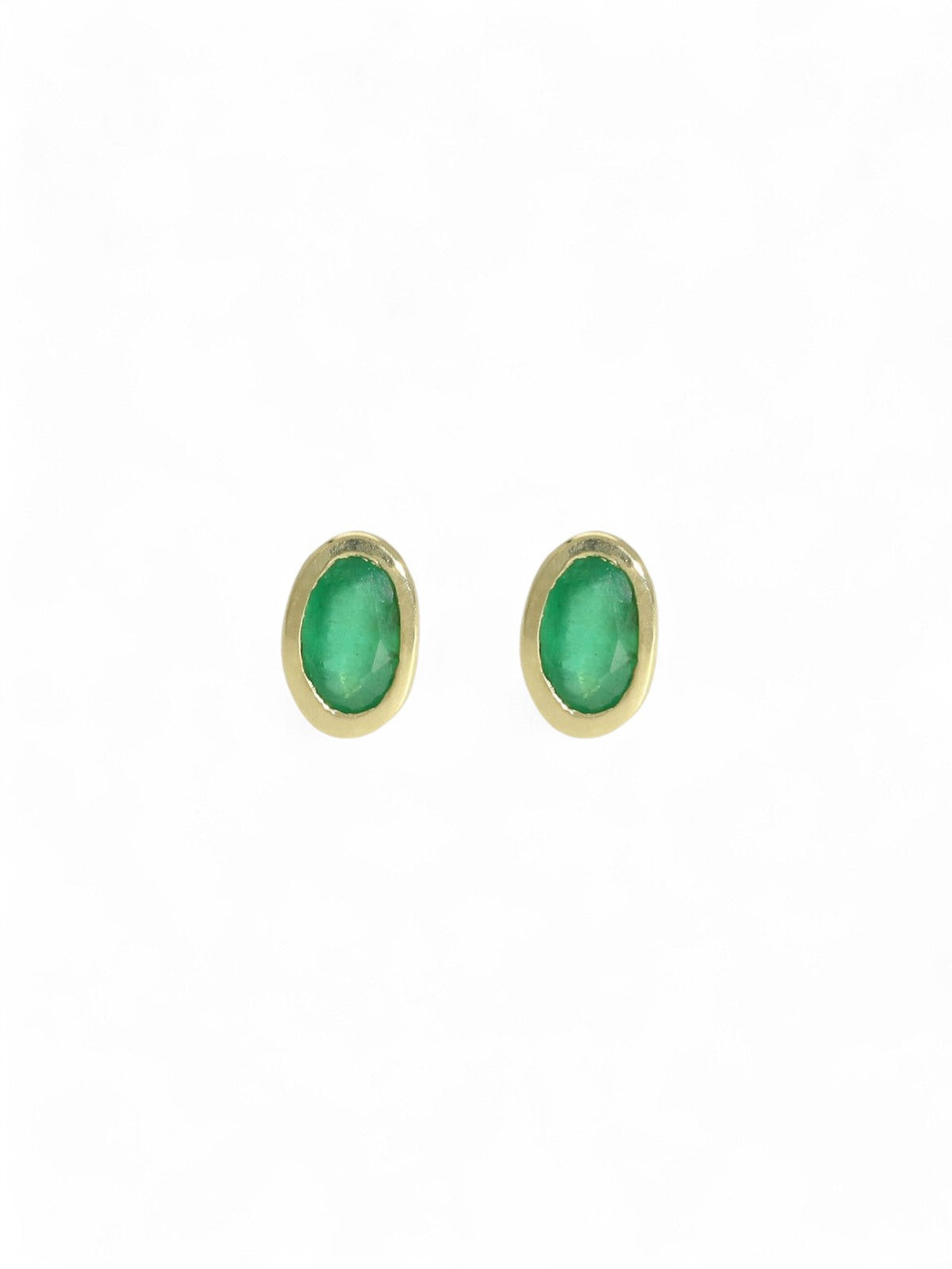 Emerald Oval Stud Earrings in 9ct Yellow Gold