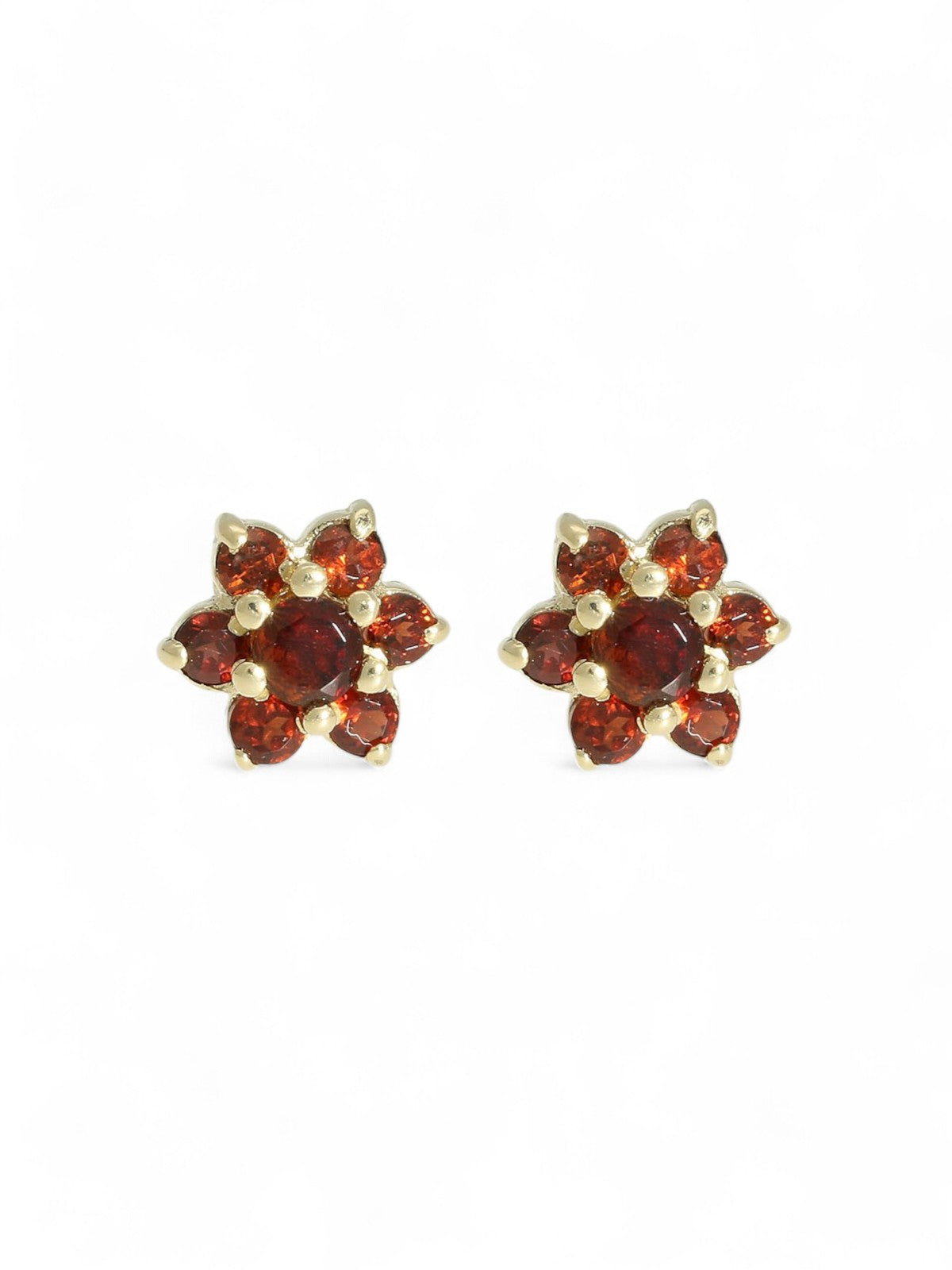 Garnet Flower Cluster Stud Earrings in 9ct Yellow Gold