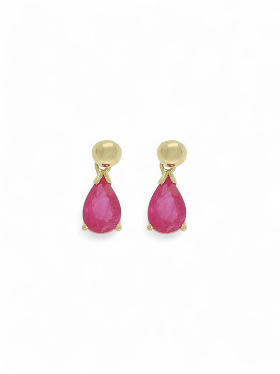 Ruby Pear Drop Earrings in 9ct Yellow Gold