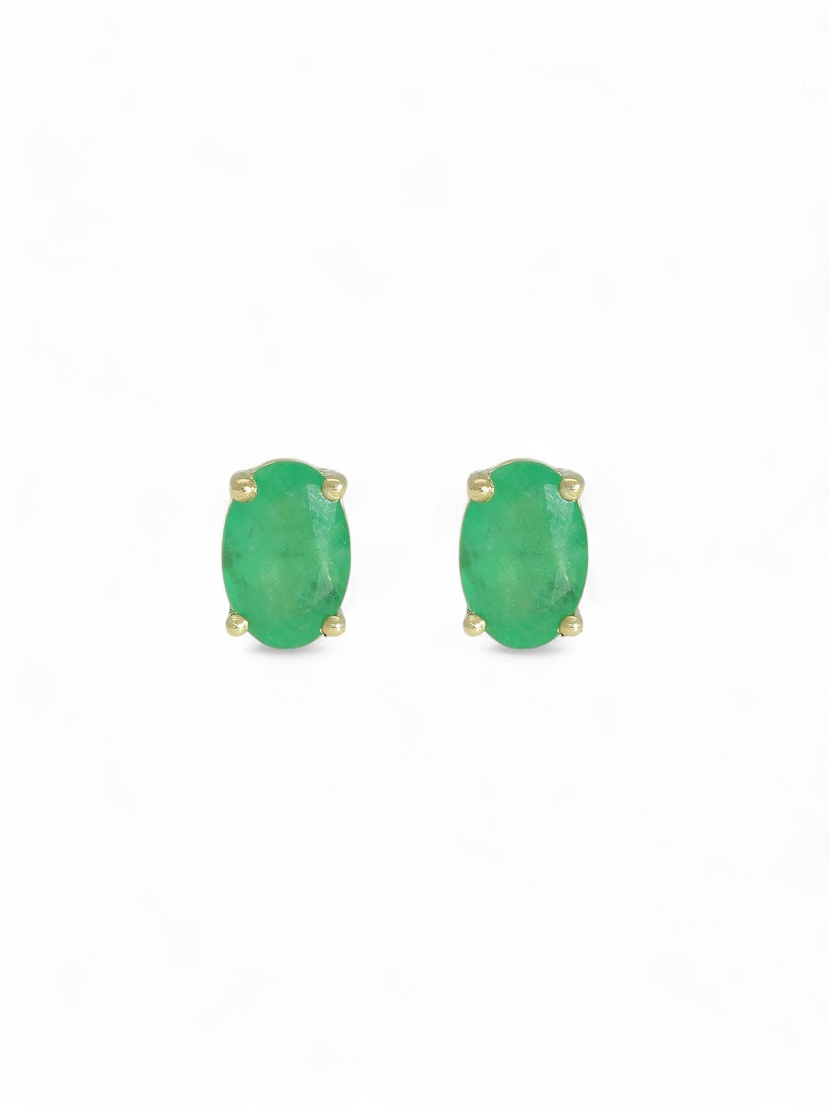 Emerald Oval Stud Earrings in 9ct Yellow Gold