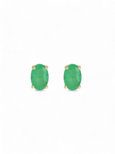 Emerald Oval Stud Earrings in 9ct Yellow Gold