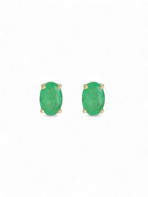 Emerald Oval Stud Earrings in 9ct Yellow Gold