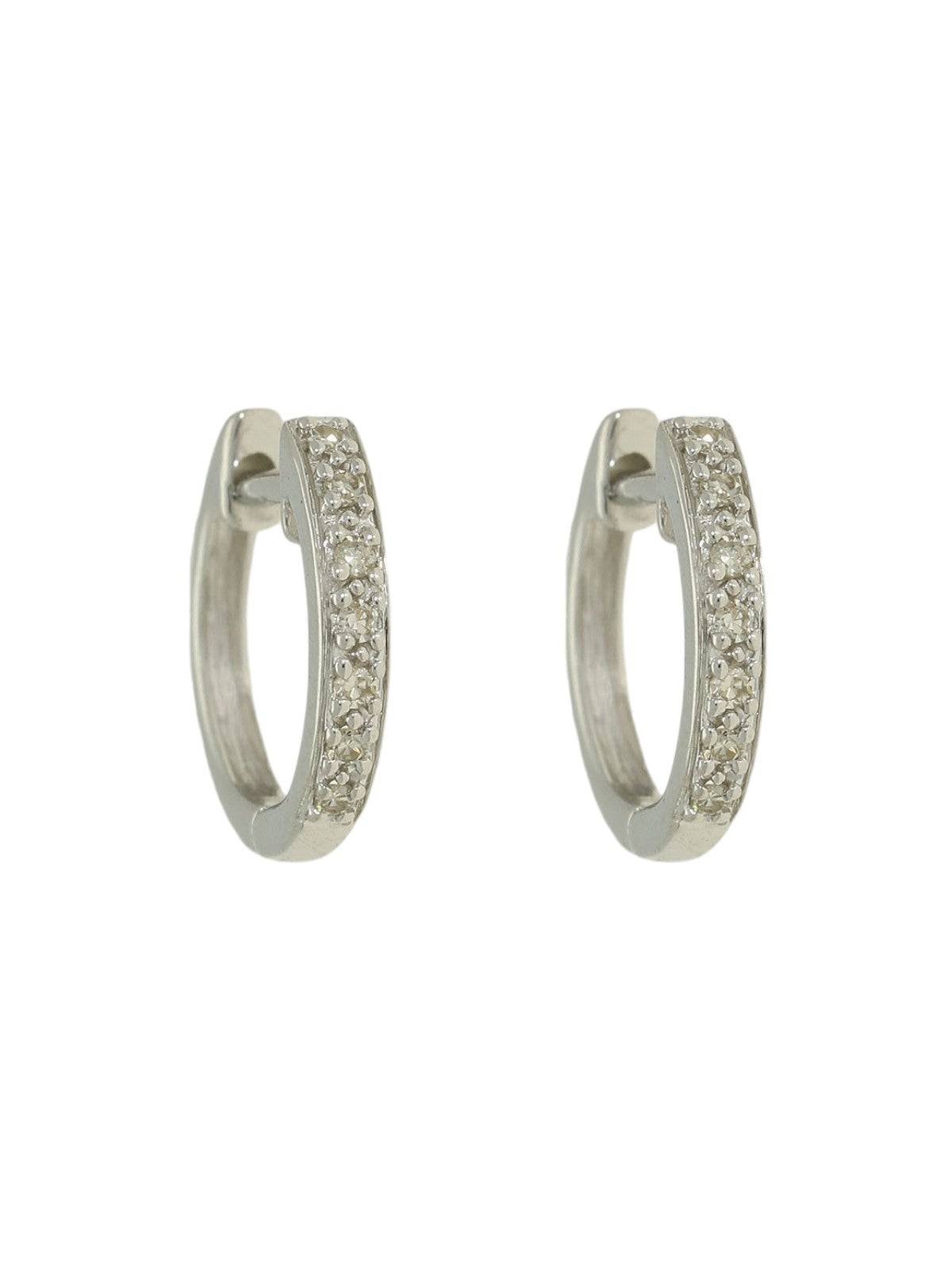 Diamond Channel Set Huggie Hoop Earrings in 9ct White Gold