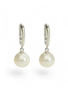 Cultured Pearl Huggy Hoop Earrings in 9ct White Gold