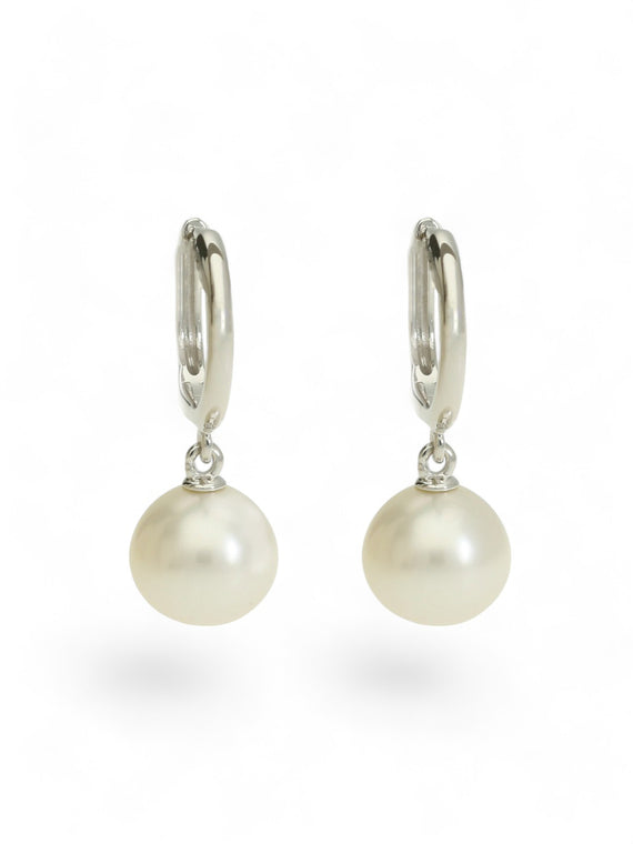 Cultured Pearl Huggy Hoop Earrings in 9ct White Gold
