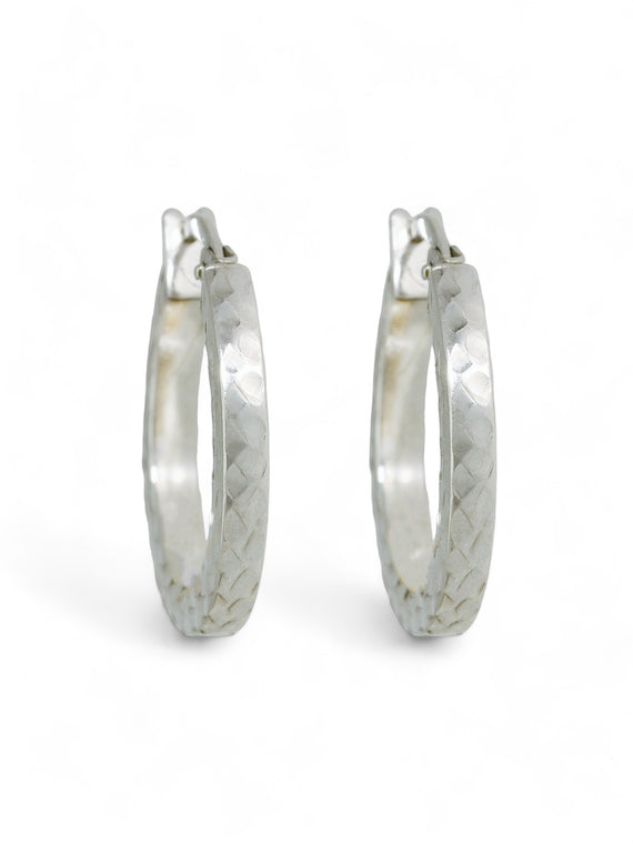 Cut Out Diamond Patterned Hoop Earrings in 9ct White Gold