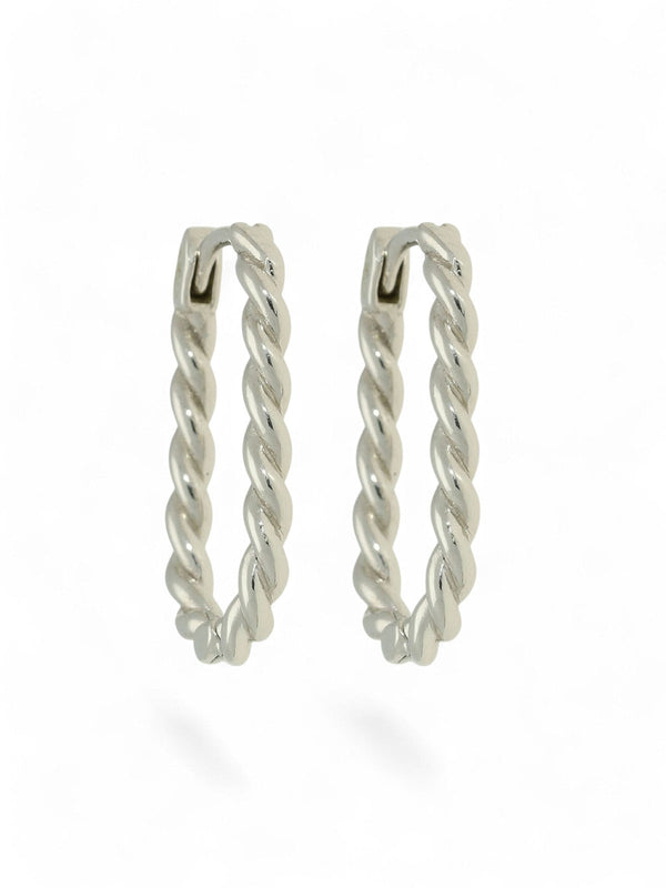 Rope Huggie Hoop Earrings 10x16mm in 9ct White Gold