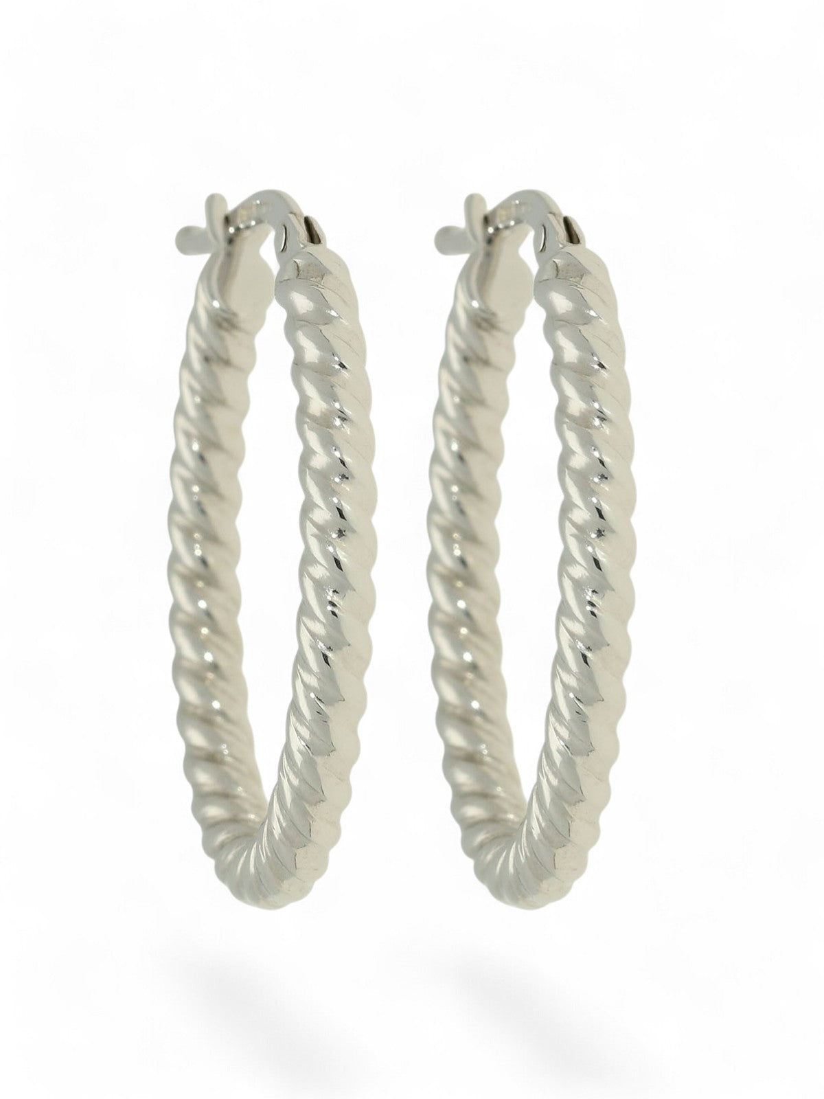 Twisted Rope Hoop Earrings 17x22mm in 9ct White Gold