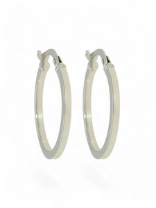 Polished Square Tube Hoop Earrings 17mm in 9ct White Gold