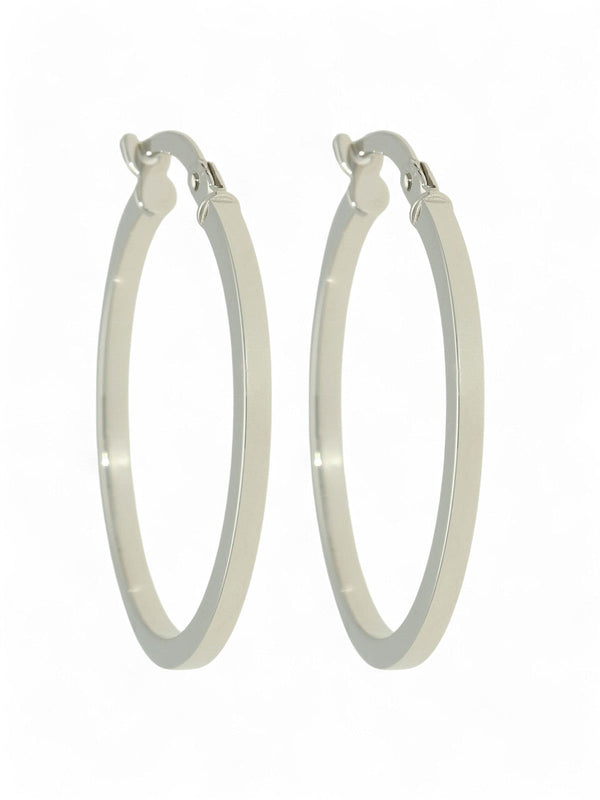 Polished Square Tube Hoop Earrings 20mm in 9ct White Gold