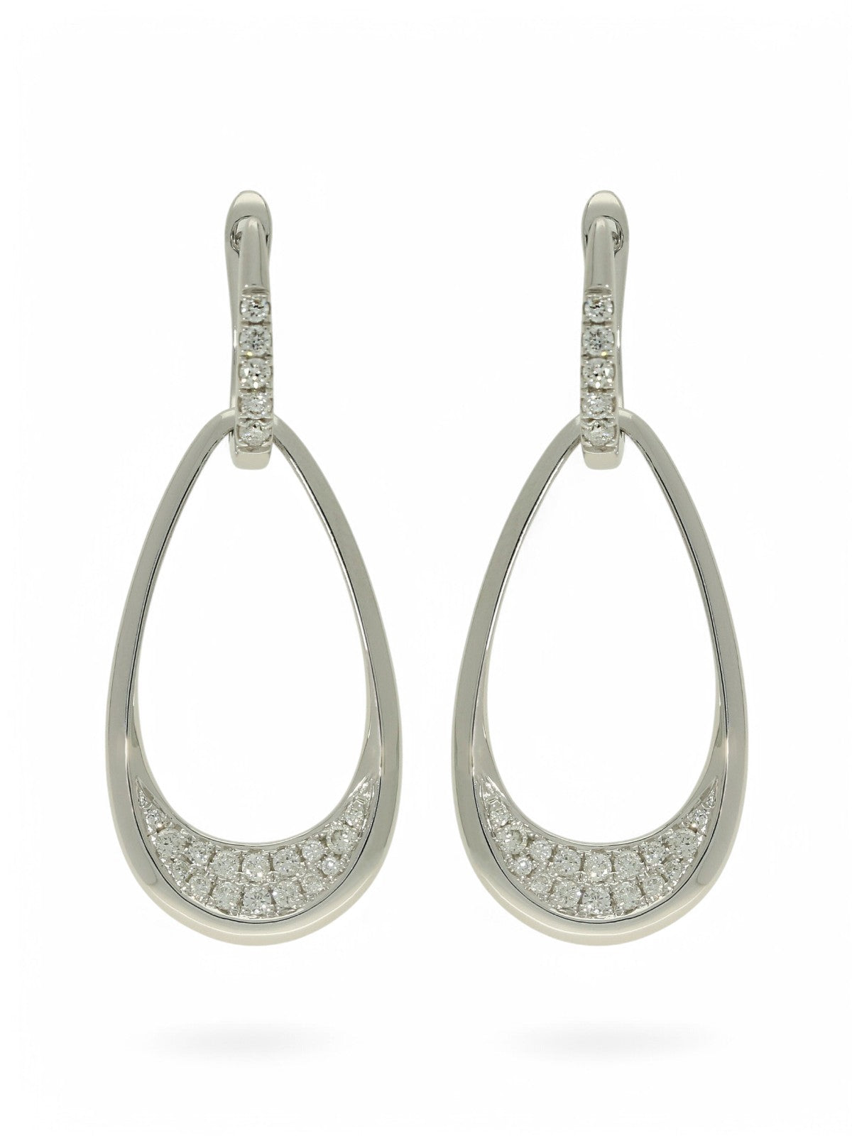 Diamond Pave Open Tear Drop Earrings in 9ct White Gold