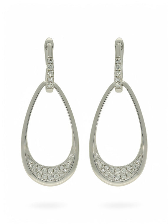 Diamond Pave Open Tear Drop Earrings in 9ct White Gold