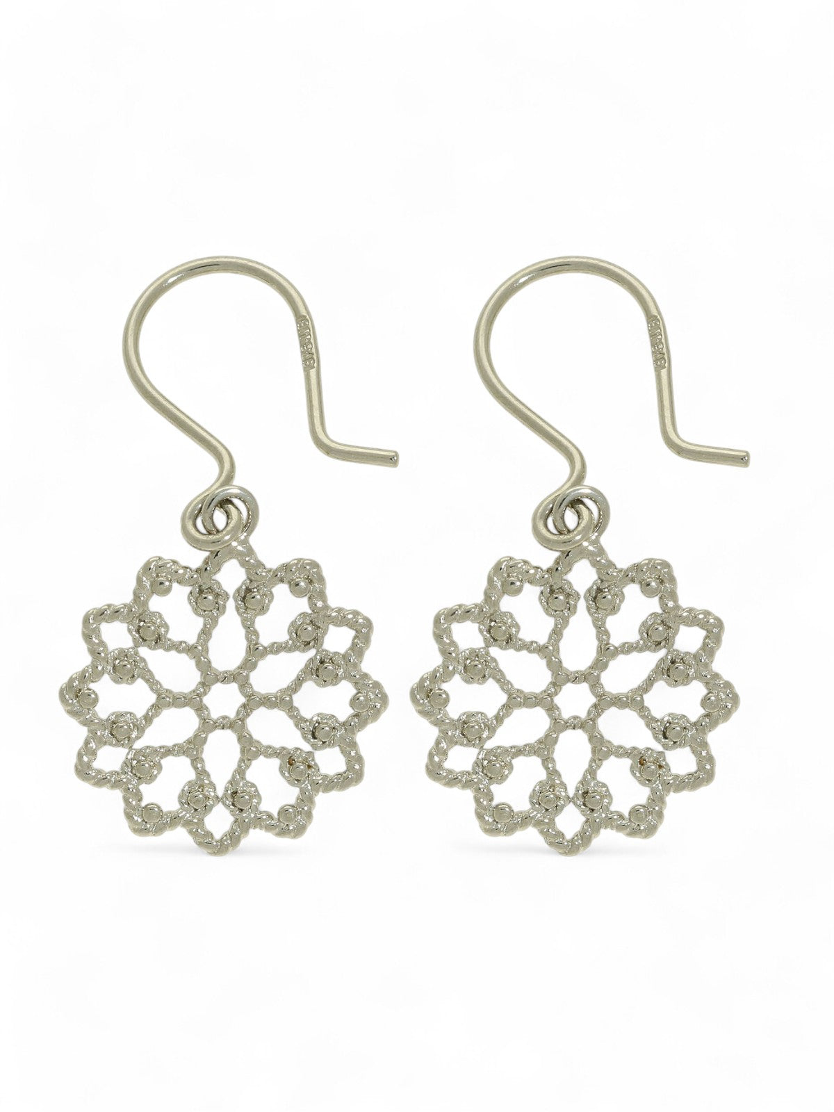 Open Filigree Flower Drop Earrings in 9ct White Gold