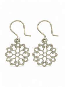 Open Filigree Flower Drop Earrings in 9ct White Gold