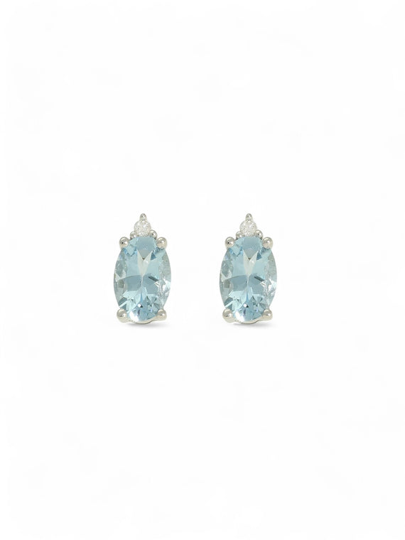 Aquamarine & Diamond Oval Stud Earrings in 9ct White Gold