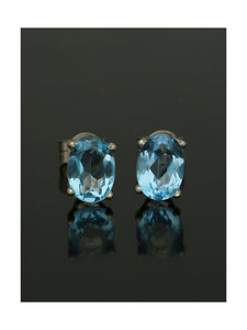 Swiss Blue Topaz Oval Stud Earrings in 9ct White Gold