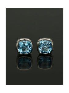 Blue Topaz Square Cut Stud Earrings in 9ct White Gold