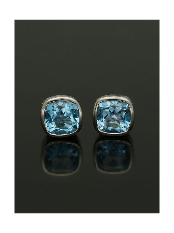 Blue Topaz Square Cut Stud Earrings in 9ct White Gold