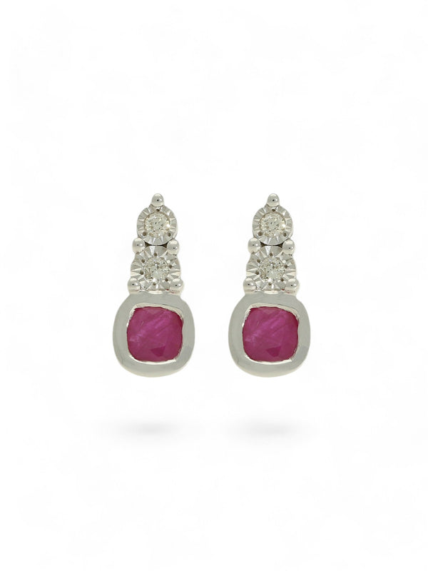 Ruby & Diamond Graduating Drop Earrings in 9ct White Gold