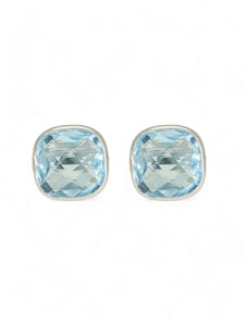 Blue Topaz Cushion Cut Stud Earrings in 9ct White Gold