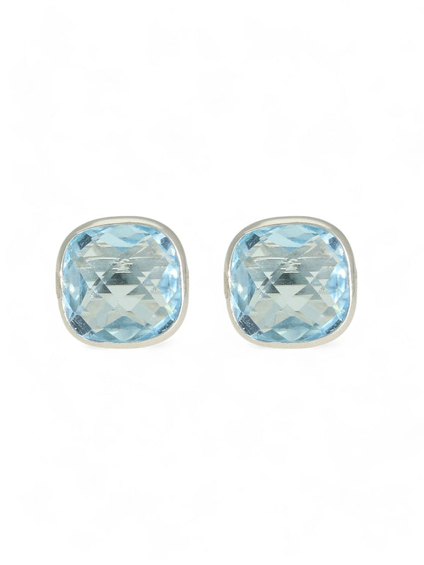 Blue Topaz Cushion Cut Stud Earrings in 9ct White Gold