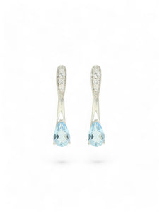 Aquamarine & Diamond Pear Drop Earrings in 9ct White Gold