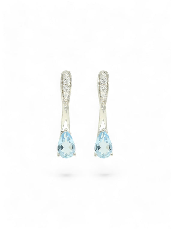 Aquamarine & Diamond Pear Drop Earrings in 9ct White Gold