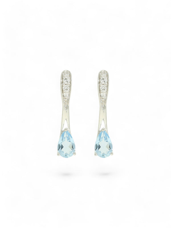 Aquamarine & Diamond Pear Drop Earrings in 9ct White Gold