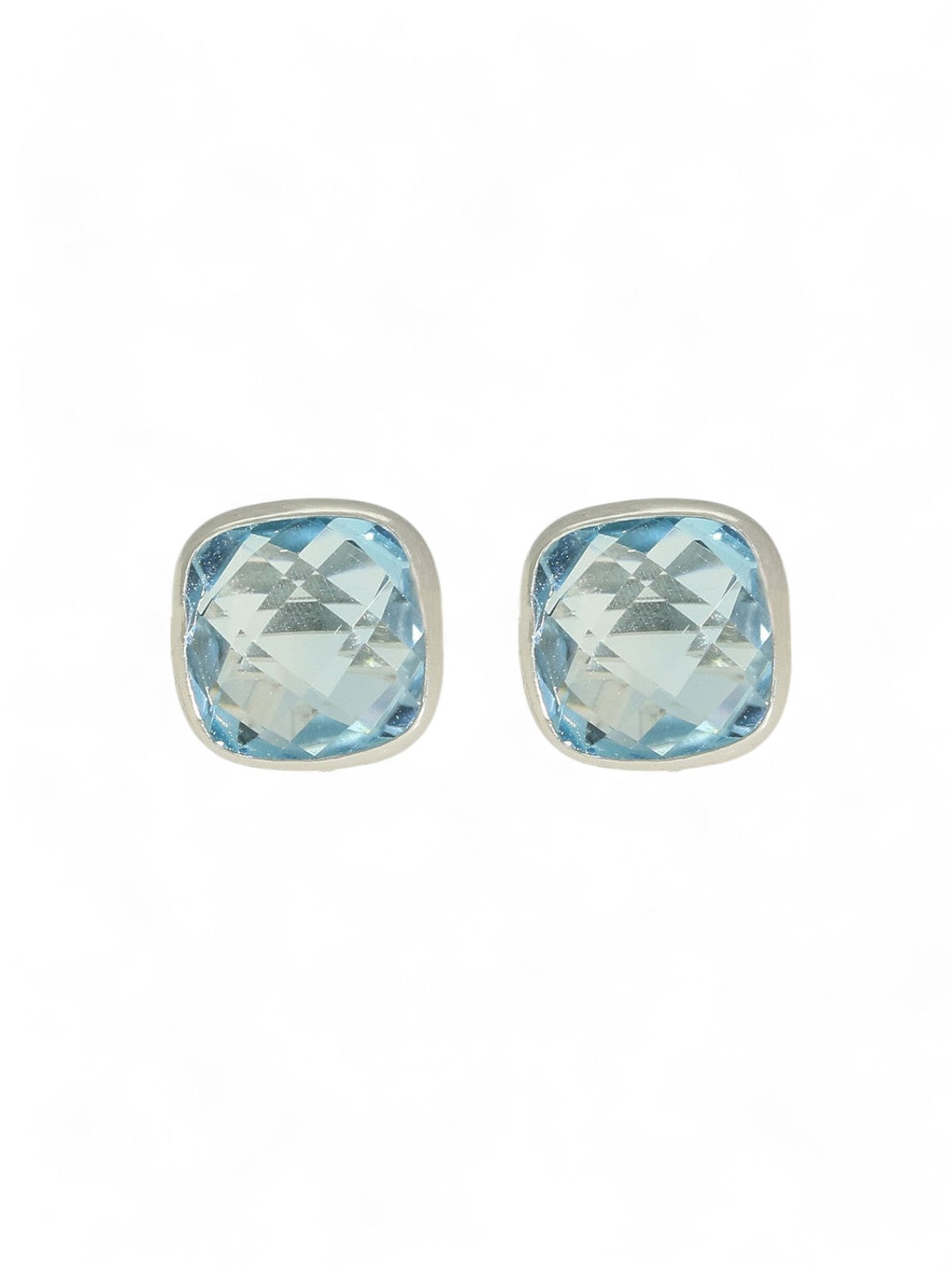 Blue Topaz Cushion Cut Stud Earrings in 9ct White Gold