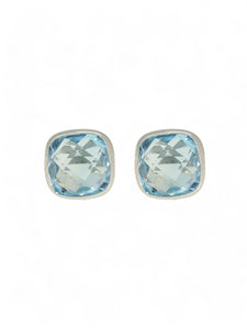 Blue Topaz Cushion Cut Stud Earrings in 9ct White Gold