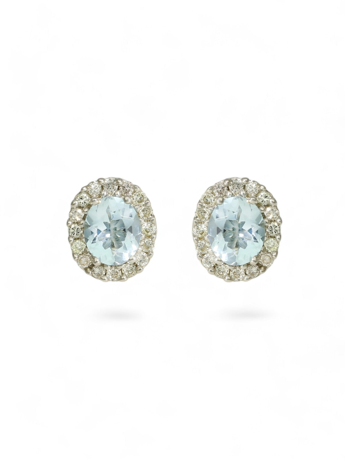 Aquamarine & Diamond Oval Stud Earrings in 9ct White Gold