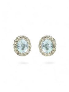 Aquamarine & Diamond Oval Stud Earrings in 9ct White Gold