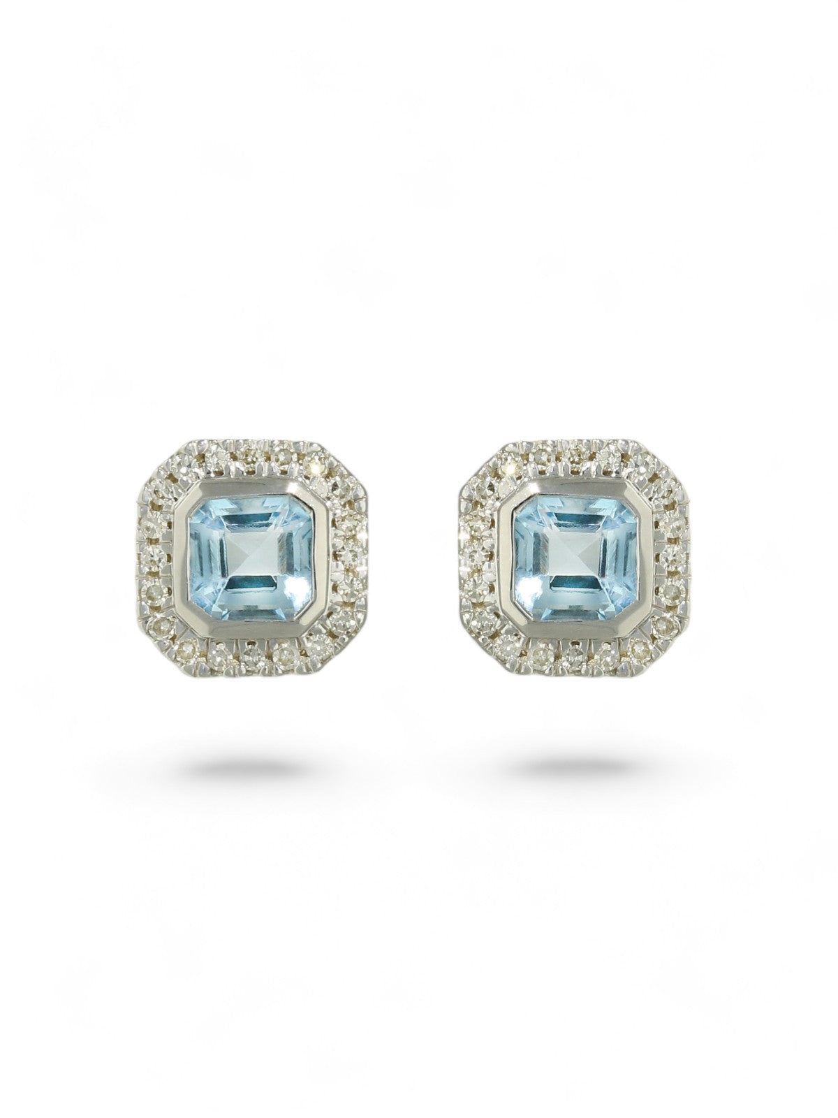 Blue Topaz & Diamond Cushion Stud Earrings in 9ct White Gold