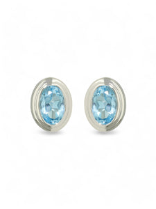 Blue Topaz Oval Cut Single Stone Earrings in 9ct White Gold